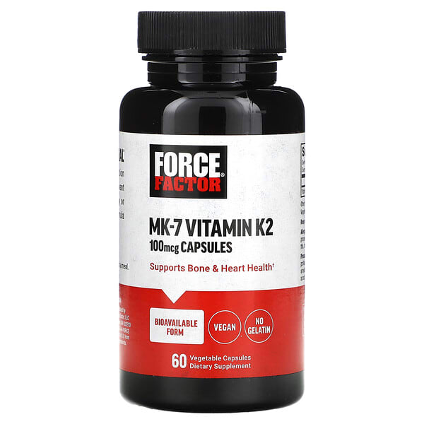 Force Factor MK-7 Vitamin K2, 100 mcg, 60 Vegetable Capsules