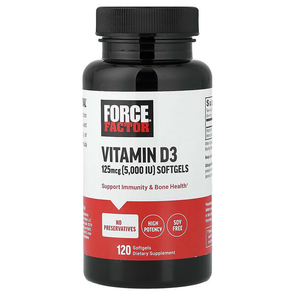 Force Factor, 비타민D3, 고효능, 125mcg(5,000IU), 소프트젤 120정