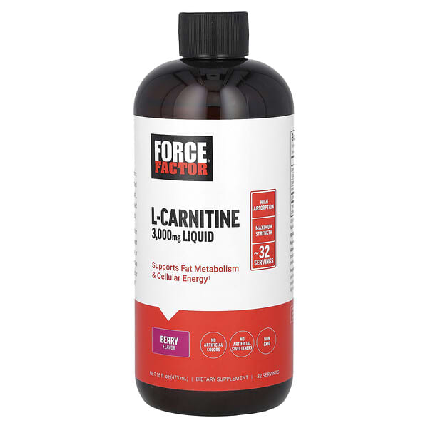 Force Factor L-Carnitine Liquid, Berry, 3,000 mg, 16 fl oz (473 ml)