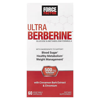 Force Factor, Preparat Ultra berberyna, glukoza i metabolizm, 500 mg, 60 kapsułek roślinnych (250 mg na kapsułkę)