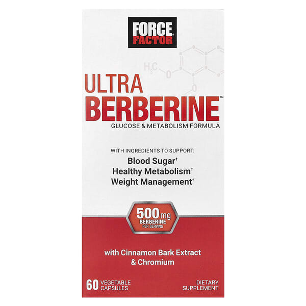 Force Factor, Ultra Berberine，葡萄糖和代謝配方，500 毫克，60 粒素食膠囊（每粒膠囊 250 毫克）