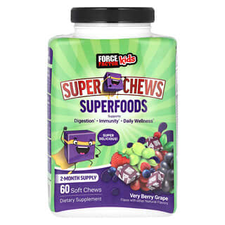 Force Factor, Kids, Super Chews Superfoods, Very Berry Grape, 60 Soft Chews
