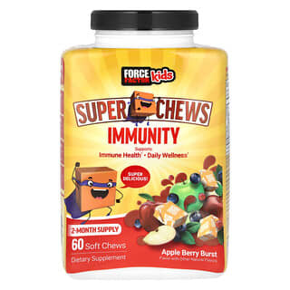 Force Factor, Niños, Superchews, Inmunidad, Explosión de manzana y bayas, 60 comprimidos masticables blandos
