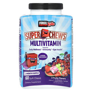 Force Factor, Super Chews, мультивітаміни для дітей, зі смаком вишня, полуниця, кавун і виноград, 60 м’яких жувальних таблеток
