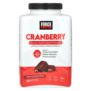 Force Factor, Cranberry com Dextromanose e Vitamina C, Cranberry Doce, 60 Cápsulas Mastigáveis