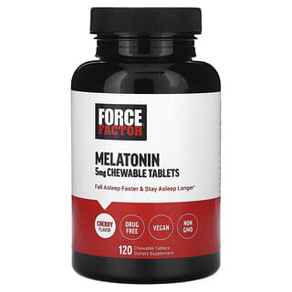 Force Factor, Melatonina, Cereja, 5 mg, 120 Comprimidos Mastigáveis