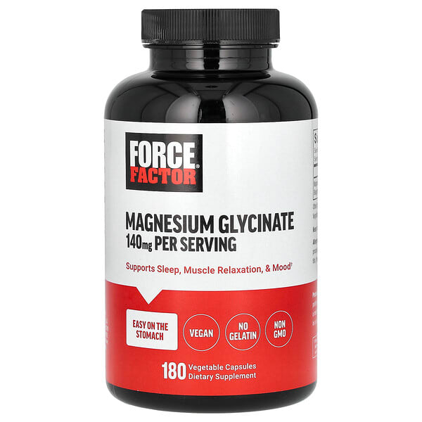 Force Factor Magnesium Glycinate, 180 Vegetable Capsules (70 mg per Capsule)