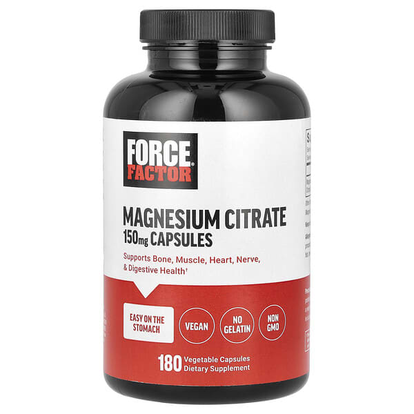 Force Factor, Citrato de magnesio, 150 mg, 180 cápsulas vegetales