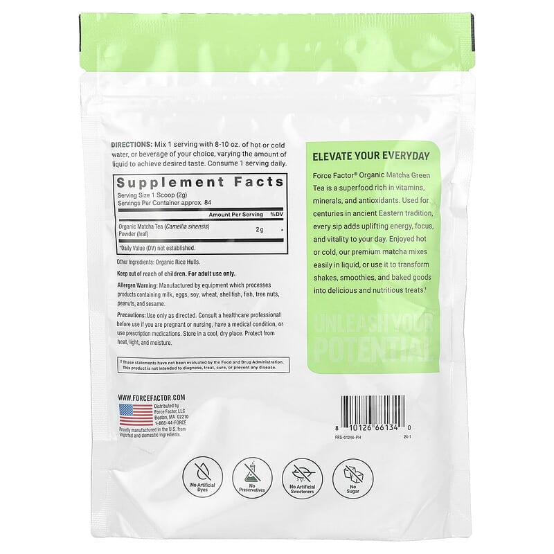 オーガニック抹茶パウダー、169g（5.96オンス）