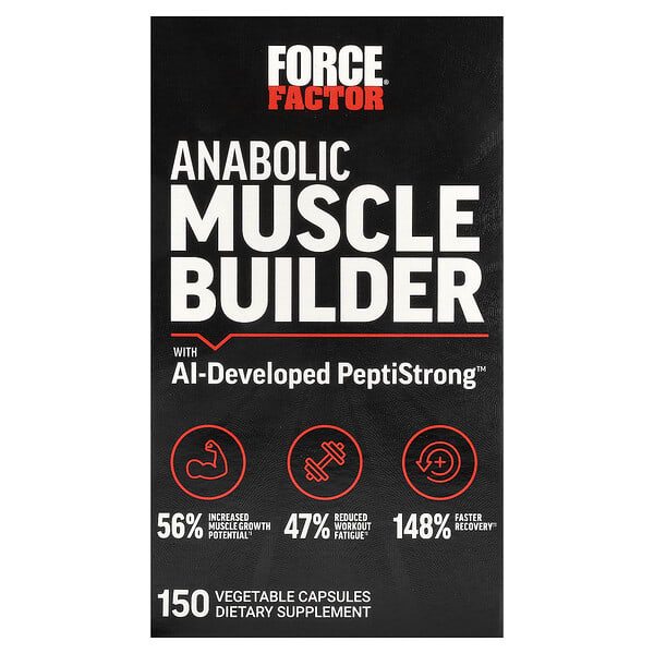 Force Factor, 동화 작용 근육 증강제, AI 개발 PeptiStrong™ 함유, 베지 캡슐 150정