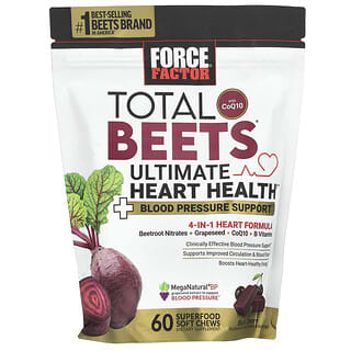 Force Factor‏, Total Beets®‎ עם CoQ10, דובדבן שחור, 60 חטיפים לעיסים רכים ממזון-על
