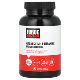 Force Factor, Magnesium + L-Theanine, Magnesium und L-Theanin, 120 pflanzliche Kapseln