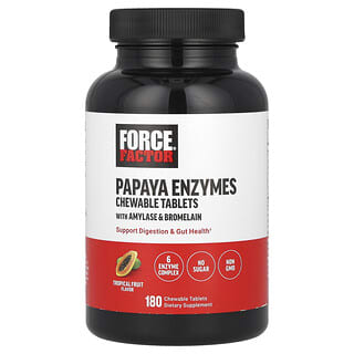 Force Factor, Enzimas de la papaya, Frutas tropicales, 180 comprimidos masticables