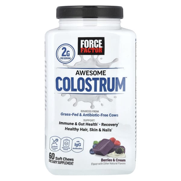 Force Factor Awesome Colostrum™, Berries & Cream, 60 Soft Chews