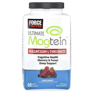 Force Factor, Ultimate Magtein®, L-treonat de magneziu, fructe de padure amestecate, 60 de mestecat moi