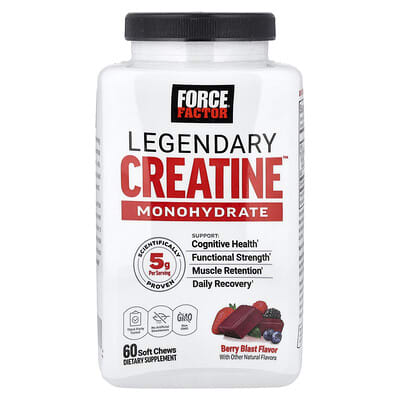 Force Factor, Legendary Creatine Monohydrate™, Berry Flavor, 60 Soft Chewable Tablets (2.5 g each)