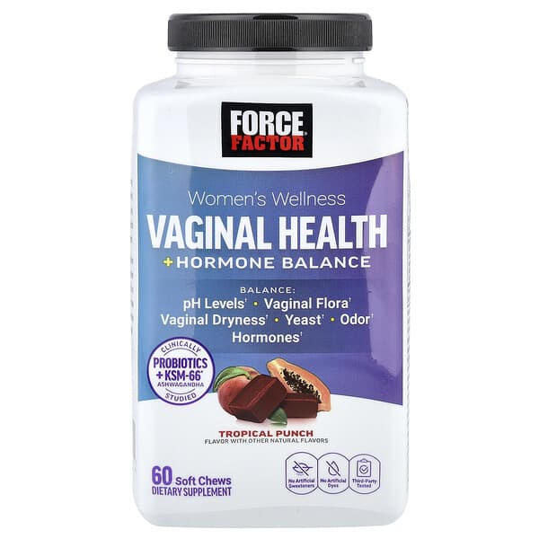 Force Factor, 女性健康，女性私密部位健康 + 荷爾蒙平衡，熱帶賓治，60 片軟咀嚼片