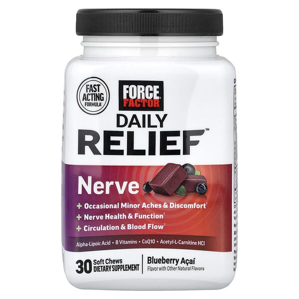 Force Factor Daily Relief™, Nerve, Blueberry Acai, 30 Soft Chews