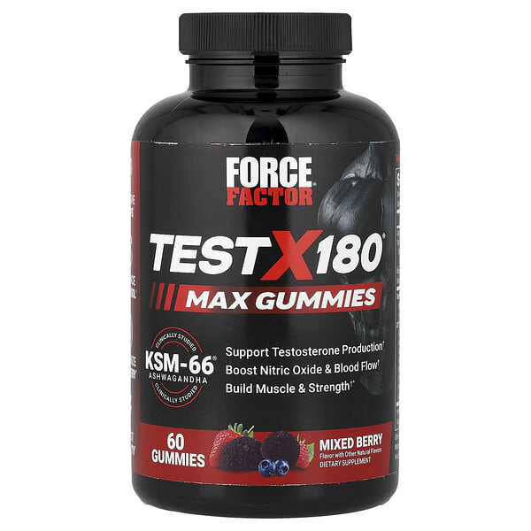 Force Factor, กัมมี่ Test X180® Max รสมิกซ์เบอร์รี่ บรรจุ 60 ชิ้น