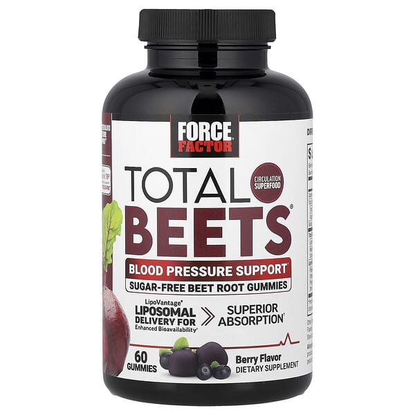 Force Factor Total Beets® Gummies, Blood Pressure Support, Berry, 60 Gummies