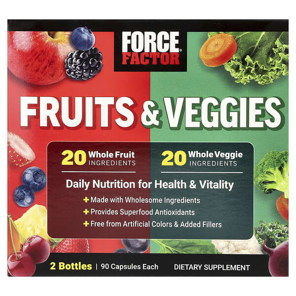 Force Factor, 과일 및 채소, 2병, 각 캡슐 90정