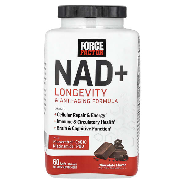 Force Factor NAD + Longevity & Anti-Aging Formula, Chocolate, 60 Soft Chews