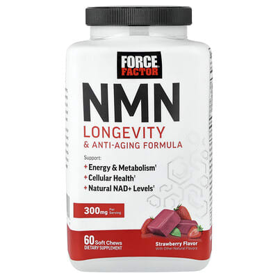 Force Factor, NMN, Longevity and Anti-Aging Formula, Strawberry Flavor, 60 Soft Chewable Tablets