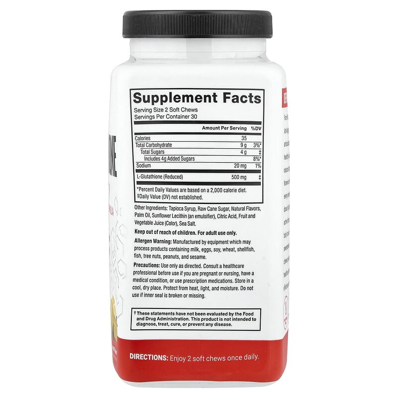 Glutathione, Longevity & Anti-Aging Formula, Lemon, 60 Soft Chews (250 mg per Soft Chew)