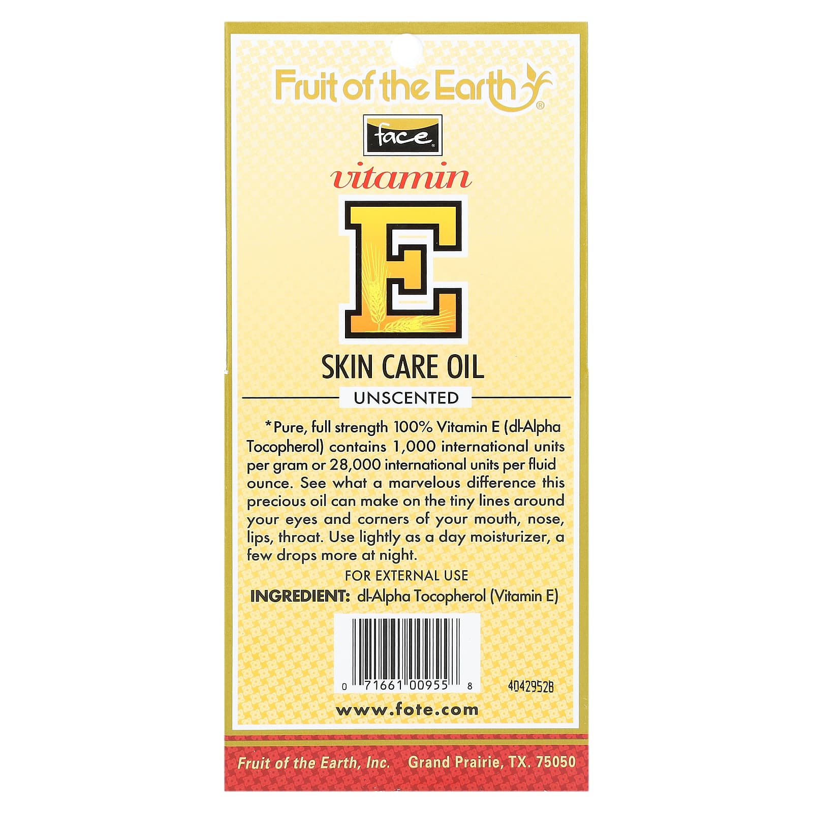 Fruit of the Earth, Face, Ultra Pure Vitamin E Oil, Unscented, 28,000