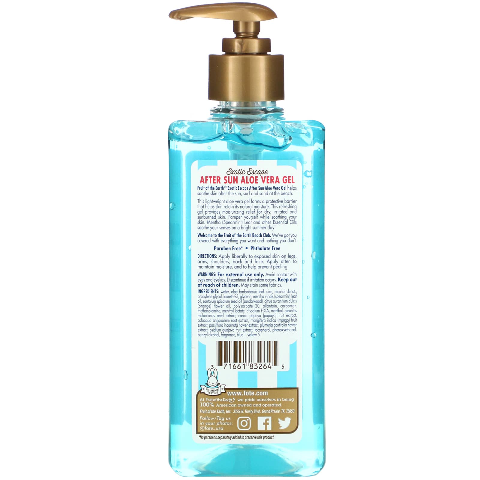 فروت أوف دي أورث‏, Exotic Escape, After Sun Aloe Vera Gel with Mentha