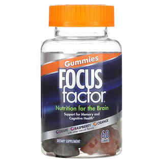 Focus Factor, Nutrition For The Brain, winogrono, malina, pomarańcza, 60 żelek