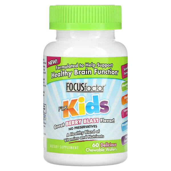 Focus Factor‏, Healthy Brain Function, For Kids, Berry Blast, 60 Chewable Wafers