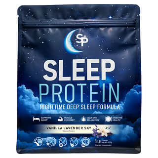 Sleep Protein‏, تركيبة النوم العميق الليلي ، بنكهة الفانيليا والخزامى ، رطل واحد (453 جم)