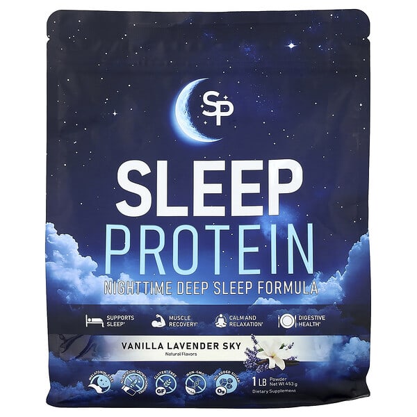 Sleep Protein, 나이트타임 딥 슬립 포뮬라, 바닐라 라벤더 스카이, 453g(1lb)