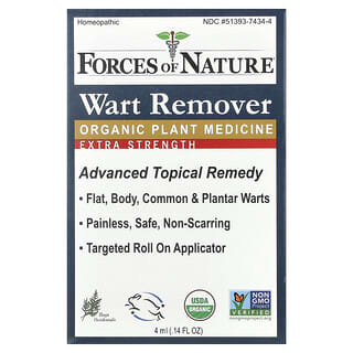 Forces of Nature, Wart Remover, Dual Action Roll On, Extra Strength, 0.14 oz (4 ml)