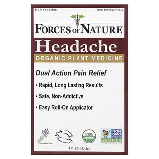 Forces of Nature, Roll-On para el dolor de cabeza, Medicina vegetal orgánica, 4 ml (0,14 oz)