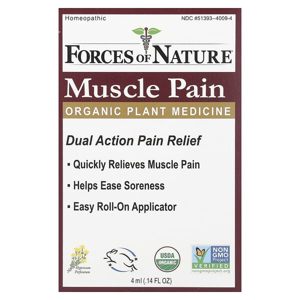 Forces of Nature, Muscle Pain Roll-On, Organic Plant Medicine , 0.14 fl oz (4 ml)