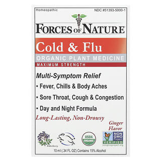 Forces of Nature, Resfriado y gripe, Medicina vegetal orgánica, Concentración máxima, Jengibre, 10 ml (0,34 oz. líq.)
