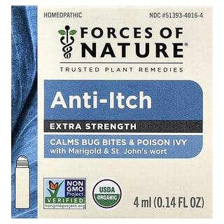 Forces of Nature, 緩解瘙癢走珠，有機植物方劑，特強型，0.14 液量盎司（4 毫升）