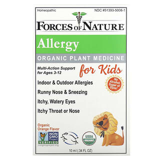 Forces of Nature‏, Allergy, Organic Plant Medicine, For Kids Ages 3-12, Orange, 0.34 fl oz (10 ml)