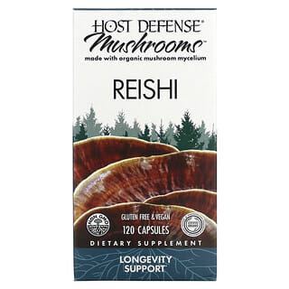 Fungi Perfecti Host Defense, Рейши, поддержка долголетия, 120 вегетарианских капсул