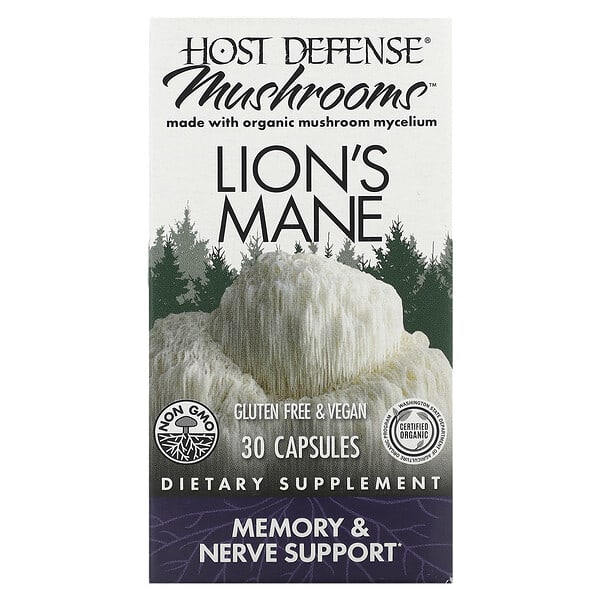 Fungi Perfecti, Host Defense（ホストディフェンス）Mushrooms（マッシュルーム） Mushrooms、ヤマブシタケ、Memory & Nerve Support、30粒