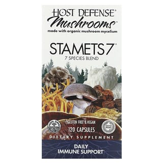 Fungi Perfecti Host Defense, Host Defense Mushrooms, Stamets 7, Refuerzo diario para el sistema inmunitario, 120 cápsulas vegetales