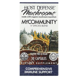 Host Defense, Mushrooms, MyCommunity, комплексная поддержка иммунитета, 30 вегетарианских капсул