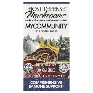 Host Defense, Mushrooms, MyCommunity, комплексная поддержка иммунитета, 30 вегетарианских капсул
