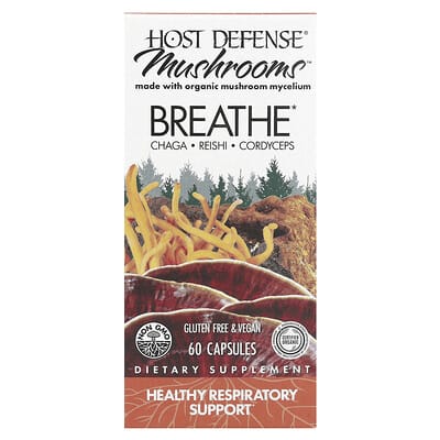 Host Defense, Host Defense Mushrooms, Breathe, Healthy Respiratory System Aid, 60 Vegetarian Capsules