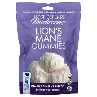 Host Defense, Грибы™ жевательные таблетки Lion's Mane, голубика, 90 жевательных таблеток