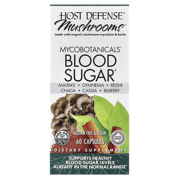 Host Defense, Mushrooms™, MycoBotanicals®, 혈당, 캡슐 60정