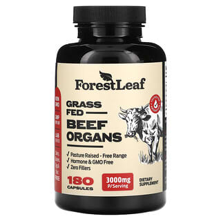 Forest Leaf, Organes de bœuf nourri à l'herbe, 3000 mg, 180 capsules (500 mg par capsule)