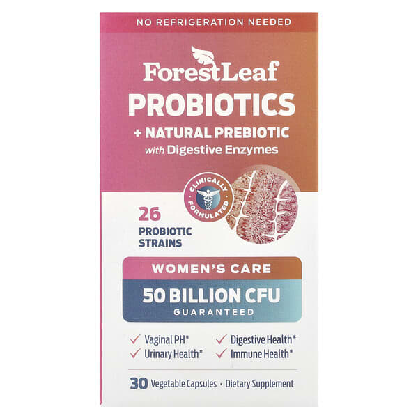 Forest Leaf, Women's Care, Probiotics + Natural Prebiotic with Digestive Enzymes, 30 Vegetable Capsules